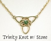 Triangle with Trinity Knot and green sapphire